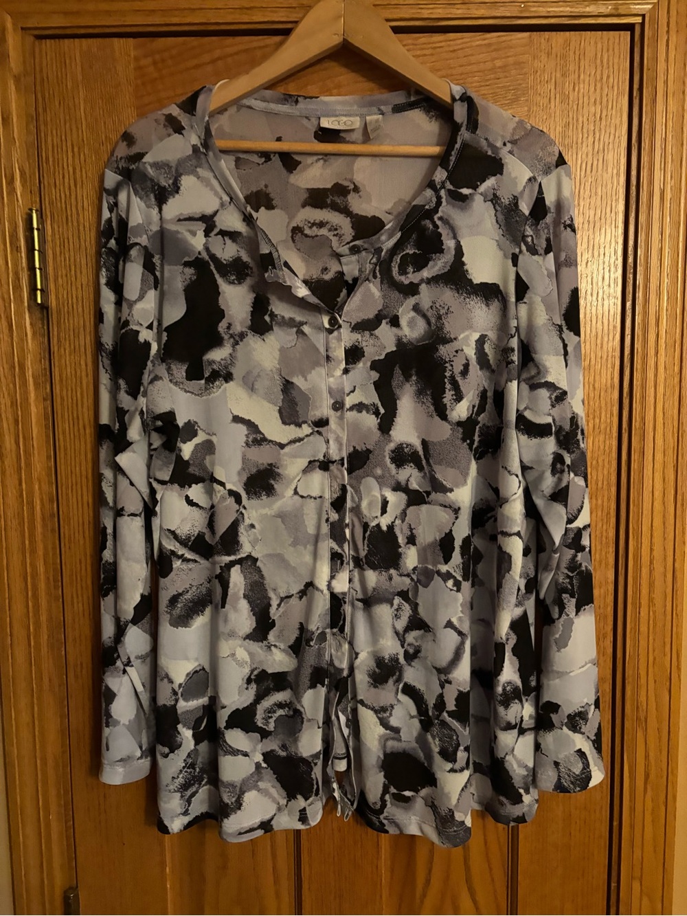 Women’s LOGO Lori Goldstein Abstract Watercolor Printed Mesh Cardigan/top 2X